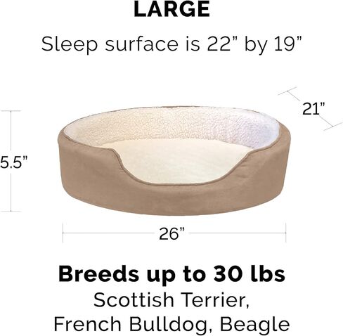 Furhaven Orthopedic Dog Bed for Large/Medium Dogs w/ Removable Washable Cover, For Dogs Up to 30 lbs - Sherpa & Suede Oval Lounger - Clay, Large in Saudi Arabia