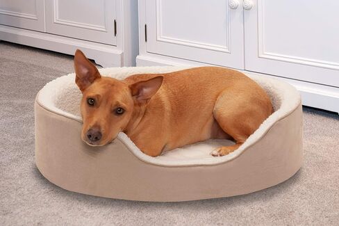 Furhaven Orthopedic Dog Bed for Large/Medium Dogs w/ Removable Washable Cover, For Dogs Up to 30 lbs - Sherpa & Suede Oval Lounger - Clay, Large in Saudi Arabia