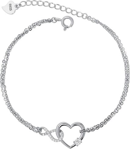 Meissa Bracelet for Women Heart Shape 925 Sterling Silver Heart Double Layer Bracelet Rose Gold Plated Adjustable Birthday Christmas Gifts for Women Mom Wife Girl (Rose Gold) in Saudi Arabia