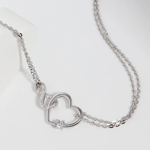 Meissa Bracelet for Women Heart Shape 925 Sterling Silver Heart Double Layer Bracelet Rose Gold Plated Adjustable Birthday Christmas Gifts for Women Mom Wife Girl (Rose Gold) in Saudi Arabia