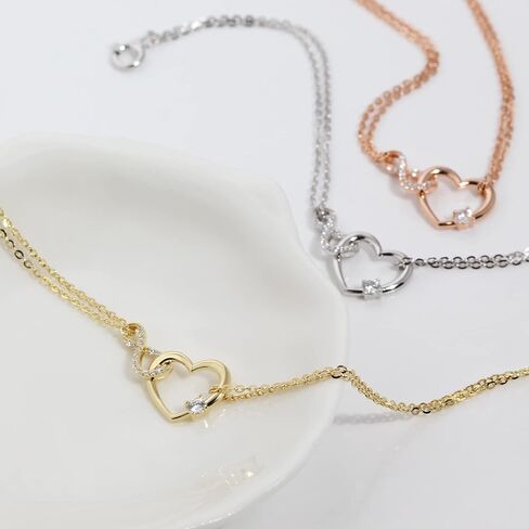 Meissa Bracelet for Women Heart Shape 925 Sterling Silver Heart Double Layer Bracelet Rose Gold Plated Adjustable Birthday Christmas Gifts for Women Mom Wife Girl (Rose Gold) in Saudi Arabia