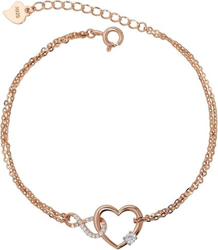 Meissa Bracelet for Women Heart Shape 925 Sterling Silver Heart Double Layer Bracelet Rose Gold Plated Adjustable Birthday Christmas Gifts for Women Mom Wife Girl (Rose Gold) in Saudi Arabia