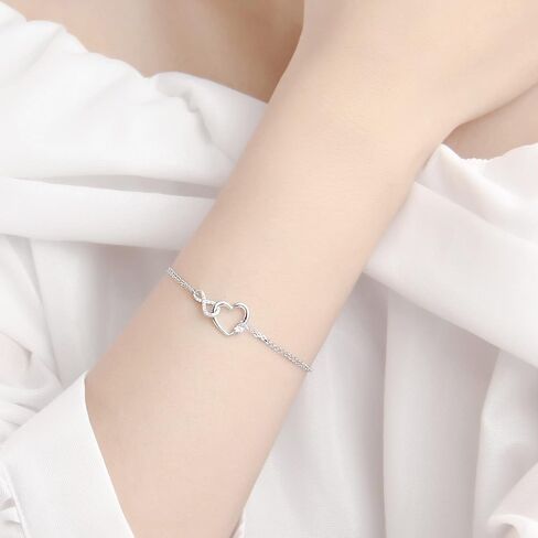 Meissa Bracelet for Women Heart Shape 925 Sterling Silver Heart Double Layer Bracelet Rose Gold Plated Adjustable Birthday Christmas Gifts for Women Mom Wife Girl (Rose Gold) in Saudi Arabia