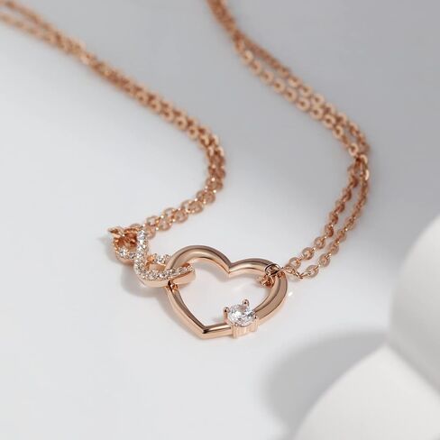 Meissa Bracelet for Women Heart Shape 925 Sterling Silver Heart Double Layer Bracelet Rose Gold Plated Adjustable Birthday Christmas Gifts for Women Mom Wife Girl (Rose Gold) in Saudi Arabia