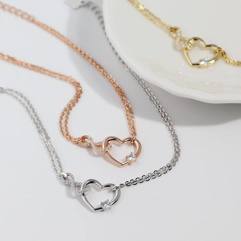 Meissa Bracelet for Women Heart Shape 925 Sterling Silver Heart Double Layer Bracelet Rose Gold Plated Adjustable Birthday Christmas Gifts for Women Mom Wife Girl (Rose Gold) in Saudi Arabia