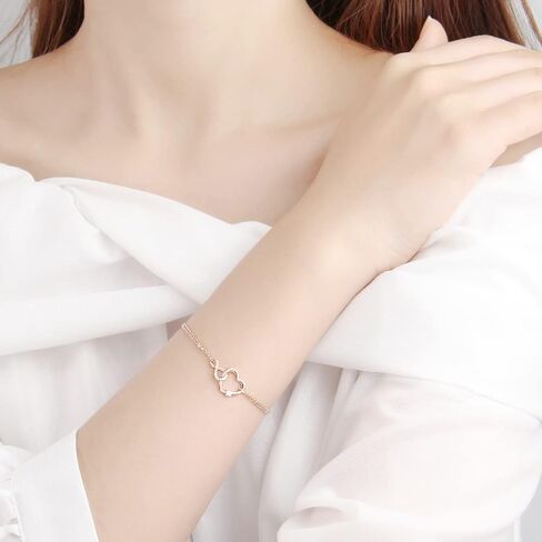 Meissa Bracelet for Women Heart Shape 925 Sterling Silver Heart Double Layer Bracelet Rose Gold Plated Adjustable Birthday Christmas Gifts for Women Mom Wife Girl (Rose Gold) in Saudi Arabia