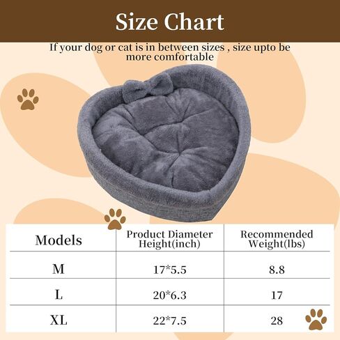 Gray Heart Dog Bed, 19.7*19.7inch Warming Cozy Soft Round Bed for Dogs Cats, Comfortable Dog Heart Bed, Soft Washable calming bed for dogs, Large dog pillow & furniture(L:(Diameter 19.7*High 6.3inch)) in Saudi Arabia