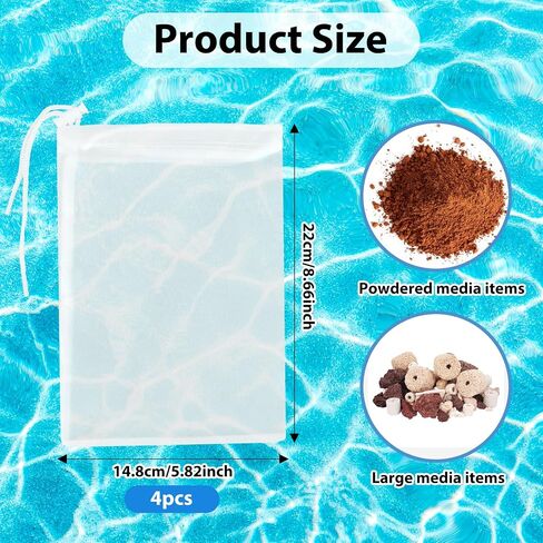 4 Packs Aquarium Media Bag Media Filter Bag Extra Fine 180 Filter Bags with Drawstring, Tanks Filter Media Bags Aquarium Filter Bags Fish Tank Media Mesh Filter Bags(8.7"*5.9") in Saudi Arabia