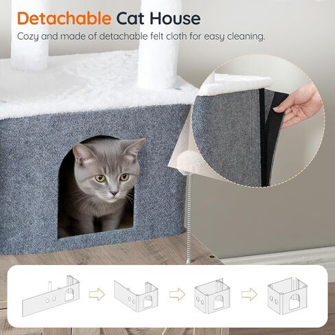 HOOBRO Cat Tree with Litter Box Enclosure, 65" Tall Cat Tower with Scratching Post, All-in-One Cat Condo for Indoor Cats, Hidden Cat Litter Enclosure Furniture, Detachable Cat House, Greige BG60MZ03 in Saudi Arabia