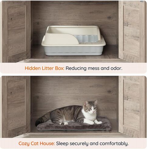 HOOBRO Cat Tree with Litter Box Enclosure, 65" Tall Cat Tower with Scratching Post, All-in-One Cat Condo for Indoor Cats, Hidden Cat Litter Enclosure Furniture, Detachable Cat House, Greige BG60MZ03 in Saudi Arabia