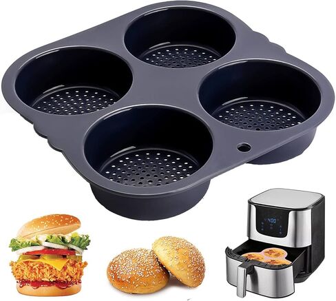 قالب كعكة الهامبرغر، مقلاة هوائية من السيليكون، صانع الخبز بفتحات تهوية، قالب بوليلو مثقوب غير لاصق، أداة صينية دائرية مقرمشة للخبز in Kuwait