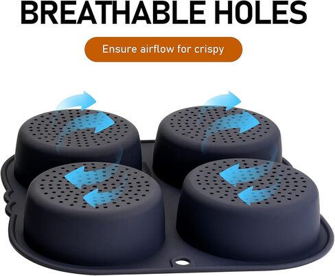 قالب كعكة الهامبرغر، مقلاة هوائية من السيليكون، صانع الخبز بفتحات تهوية، قالب بوليلو مثقوب غير لاصق، أداة صينية دائرية مقرمشة للخبز in Kuwait