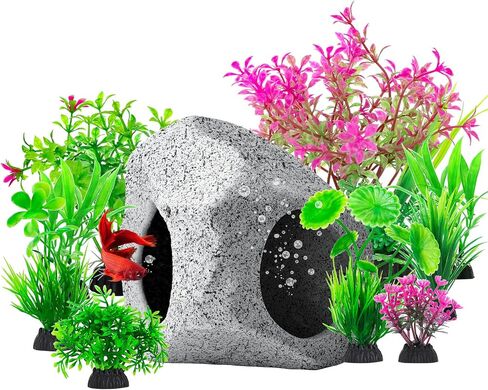 10Pcs Aquarium Hideaway Rock Cave Fish Tank Decorations quarium,Betta Toys Hideout Stones House,Safe and Non-Toxic Ceramic Fish Tank Ornaments in Saudi Arabia