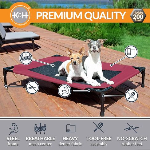 K&H Pet Products سرير كلب مرتفع مبرد سرير كلب مرتفع في الهواء الطلق مع شبكة قابلة للغسل قابلة للتنفس، سرير سرير للكلاب، أقدام مطاطية مضادة للانزلاق، سرير كلب محمول داخلي وخارجي، شبكة متوسطة حمراء/سوداء in Kuwait
