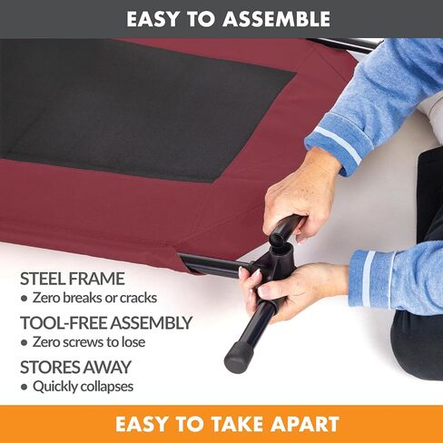 K&H Pet Products سرير كلب مرتفع مبرد سرير كلب مرتفع في الهواء الطلق مع شبكة قابلة للغسل قابلة للتنفس، سرير سرير للكلاب، أقدام مطاطية مضادة للانزلاق، سرير كلب محمول داخلي وخارجي، شبكة متوسطة حمراء/سوداء in Kuwait