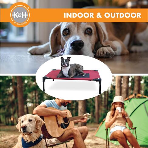 K&H Pet Products سرير كلب مرتفع مبرد سرير كلب مرتفع في الهواء الطلق مع شبكة قابلة للغسل قابلة للتنفس، سرير سرير للكلاب، أقدام مطاطية مضادة للانزلاق، سرير كلب محمول داخلي وخارجي، شبكة متوسطة حمراء/سوداء in Kuwait