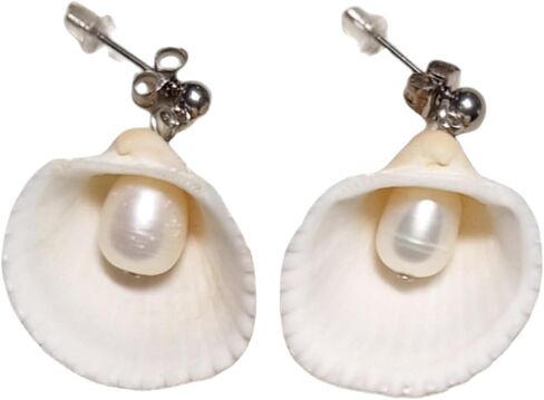| Freshwater pearl | Sea shell | Earrings | 1 inch | Studs | Hypoallergenic | Gifts | Fun | Beach | Boho | Summer in Saudi Arabia