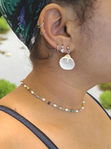 | Freshwater pearl | Sea shell | Earrings | 1 inch | Studs | Hypoallergenic | Gifts | Fun | Beach | Boho | Summer in Saudi Arabia