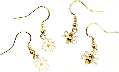 Dainty Daisy and Bee Earrings with 18K Gold Plated Ear Hooks |set of 2 pairs of earrings| preteen girls birthday gift idea | lightweight and small earrings in Saudi Arabia
