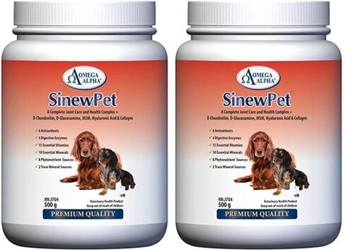 Omega Alpha Pets - Performance & Mobility-A Complete Joint Care and Health Complex + D-Chondroitin, D-Glucosamine, MSM, Hyaluronic Acid & Collagen- SinewPet-500g (One Bottles) in Saudi Arabia
