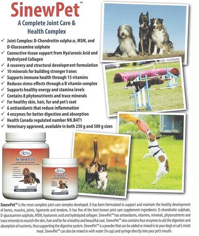 Omega Alpha Pets - Performance & Mobility-A Complete Joint Care and Health Complex + D-Chondroitin, D-Glucosamine, MSM, Hyaluronic Acid & Collagen- SinewPet-500g (One Bottles) in Saudi Arabia