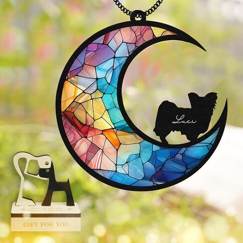 6'' Papillon Dog Memorial Suncatcher & Pet Lover Sign Gift Personalized Dog Name Dog Memorial Ornament Window Car Hanging Pet of Loss Dog Sympathy Gifts for Dog Lovers SCD-B5-6-51 in Kuwait