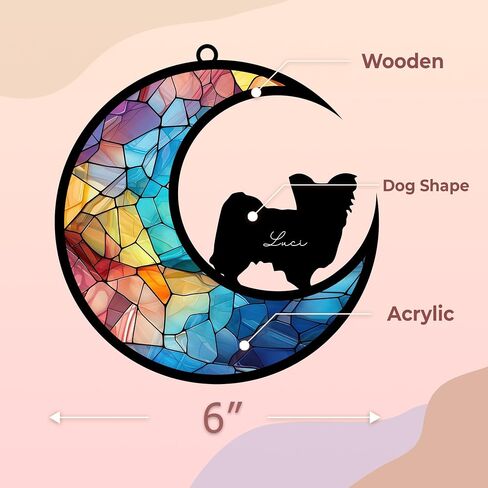 6'' Papillon Dog Memorial Suncatcher & Pet Lover Sign Gift Personalized Dog Name Dog Memorial Ornament Window Car Hanging Pet of Loss Dog Sympathy Gifts for Dog Lovers SCD-B5-6-51 in Kuwait
