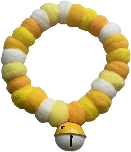 Pom Pom Ball Dog Necklace Stretchy Plush Ball Cat Necklace Decorative Eye-catching Pom Pom Pet Puppy Collar with Bell for Taking Photos, Walking, Outdoor Sports (Candy, XXL) in Kuwait