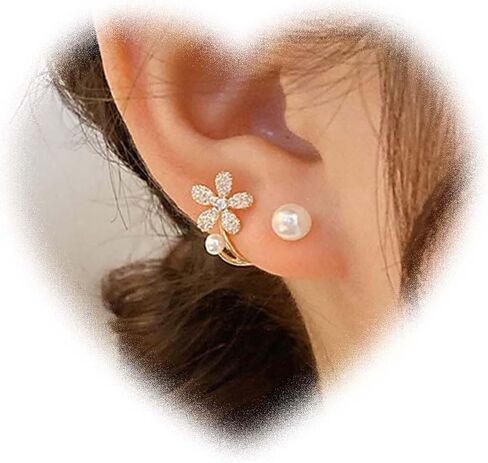 زهرة اللؤلؤ سترة أقراط للنساء خمر أقراط اللؤلؤ كريستال زهرة أقراط الذهب اللؤلؤ أقراط اللؤلؤ الجبهة الخلفية أقراط مجوهرات للبنات هدايا (الذهب) in Kuwait