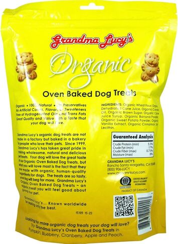 مكافآت الكلاب المخبوزة بالفرن العضوي من الجدة لوسي، 2 حزمة متنوعة من النكهات: (1) وصفة اليقطين و(1) وصفة الموز والبطاطا الحلوة (إجمالي كيسين، 14 أونصة لكل منهما) in Kuwait