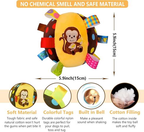 لعبة كرة للكلاب ذات صوت صرير للعب التفاعلي، ألعاب إثراء للكلاب مقاس 6 بوصات، لعبة كرة محشوة ناعمة للكلاب الصغيرة/المتوسطة/الكبيرة (بني وبرتقالي) in Kuwait