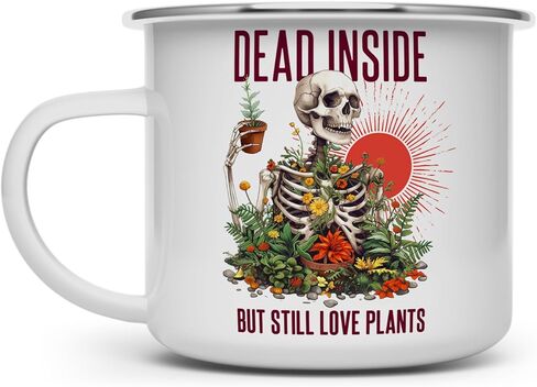Skeleton Plant Lover Campfire Coffee Mug, Funny Spooky Houseplant Nature Camping Cup, Gardener Gift, Dead Inside But Still Love Plants (12oz) in Kuwait