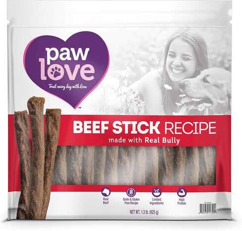 PawLove Treats Quick and Crunchy Gourmet Beef Stick Recipe Dog Snacks – Light and Airy Chew – Rich in Delicious Beef Flavor – Healthy Grain Free, High Protein Chew - Small Dog Size - (1.3 lb. Bag) in Saudi Arabia