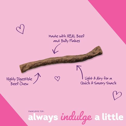 PawLove Treats Quick and Crunchy Gourmet Beef Stick Recipe Dog Snacks – Light and Airy Chew – Rich in Delicious Beef Flavor – Healthy Grain Free, High Protein Chew - Small Dog Size - (1.3 lb. Bag) in Saudi Arabia