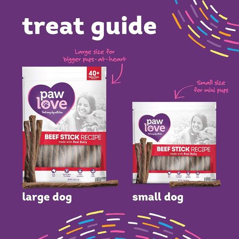 PawLove Treats Quick and Crunchy Gourmet Beef Stick Recipe Dog Snacks – Light and Airy Chew – Rich in Delicious Beef Flavor – Healthy Grain Free, High Protein Chew - Small Dog Size - (1.3 lb. Bag) in Saudi Arabia