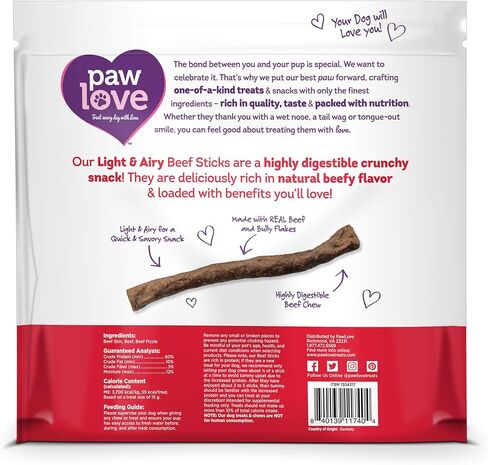 PawLove Treats Quick and Crunchy Gourmet Beef Stick Recipe Dog Snacks – Light and Airy Chew – Rich in Delicious Beef Flavor – Healthy Grain Free, High Protein Chew - Small Dog Size - (1.3 lb. Bag) in Saudi Arabia