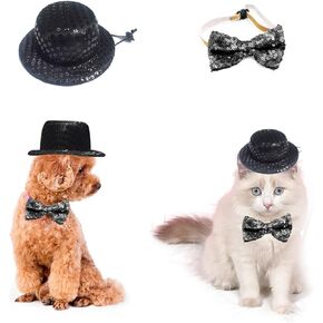 2PCS Dog Costume Top Hat Cat Sombrero Hat Formal Necktie/Bowtie Birthday Party Cosplay Costume Pet Dog Cat Holiday Party Decoration