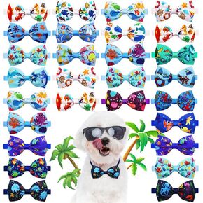 20pcs Ocean-Themed Dog Bow Ties for Small Medium Dogs Adjustable Sea Pattern Dog Bowtie Necktie for Pet Grooming