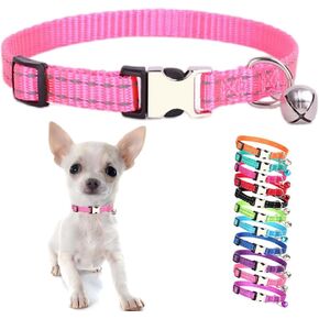 Pink Puppy Collar with Bell, Reflective Nylon XS Dog Collars Soft Adjustable Buckle for XXS XSmall Small Dogs Tiny Pets Cats Boy Girl Kitten Yorkie Chihuahua X-Small