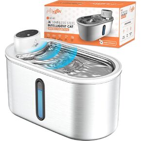 Automatic Wireless Cat Water Fountain -Stainless Steel, Battery-Operated, Quiet, Filtered, Sense Mode, Hydration Encouraging Pet Fountain with 3L Capacity Transparent Window Design.