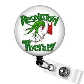 Whimsical Grinch Respiratory Therapy Badge Reel - Adding Joy to Every Breath, RT Grinch Badge ID Holder, RT Gifts for Christmas, RRT Gifts, Pulmonologist Badge Reel