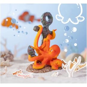 Octopus Hand Painted Resin Aquarium Decorations, Orange, 20pc (Mirror Series), Suitable for Freshwater & Saltwater Tanks, Halloween & Christmas Gift
