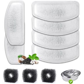Cat Water Fountain Filter Replacement, Replacement Carbon,Resin Filters Compatible with ORSDA D30 67oz/2L Stainless Steel Pet Water Fountains for Cat Indoor Use (12 Filters + 6 Sponges)