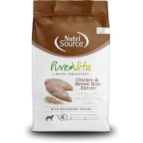 NutriSource Pure Vita Dog Food, Made with Chicken and Brown Rice, with Wholesome Grains, 15LB, Dry Dog Food