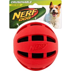 Nerf Dog Checker Ball Dog Toy with Interactive Crunch, Lightweight, Durable and Water Resistant, 3.8 Inches for Small/Medium/Large Breeds, Single Unit, Red