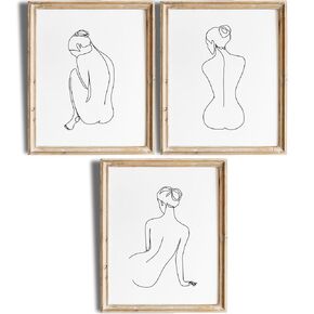 Nude Woman Minimalist (Set of 3) Art Print - 8x10 (Unframed) | Celebrating Feminine Form | Wall Art for Modern Décor and Aesthetic Inspiration | Home Décor | Kitchen Décor | Wall Art