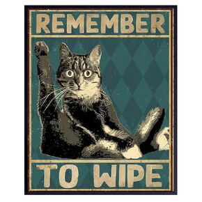 Funny Cat Bathroom Decor - Remember to Wipe Cat Poster - Bathroom Wall Decor - Bathroom Wall Art - Bath Wall Decor - Guest Bathroom Wall Decor - Powder Room Decor - Restroom Decorations - Cat Wall Art
