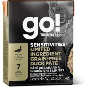 GO! SOLUTIONS Sensitivities Limited Ingredient Wet Dog Food - Grain Free Duck Pâté - Complete & Balanced Nutrition for All Life Stages, 12.5 oz