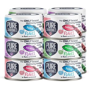 Flakes in Tuna Consommé, Canned Wet Cat Food Soup, 100% Mercury-Tested, Moist Can Fish, Grain-Free Protein, Non-GMO, 3oz, Variety Pack 3X Tuna, 3X Salmon, 3X Sardine, 3X Mackerel in Saudi Arabia