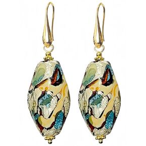 Colorful Murano Glass Earrings, Elegant Multicolor (Teal Green Blue Silver) Murano Jewelry, Drop Dangle Earrings for Women Trendy (03 Artistic-Random Splashes)